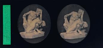 (EUROPEAN STEREOS) Pair of stereo daguerreotypes, comprising a marble sculpture depicting an amorous couple and a